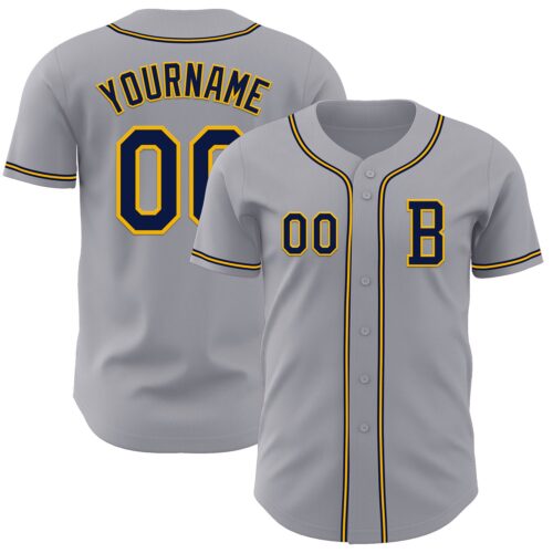 Custom Gray Navy-Gold Authentic Baseball Jersey