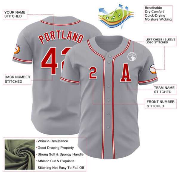 Custom Gray Red-White Authentic Baseball Jersey