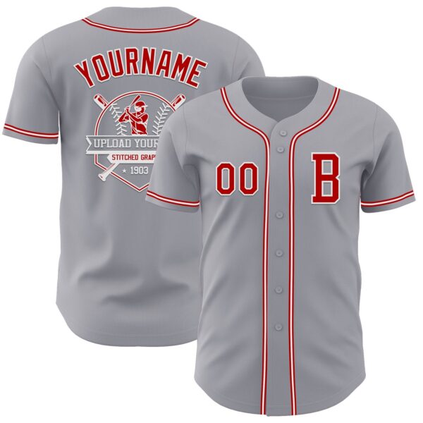 Custom Gray Red-White Authentic Baseball Jersey