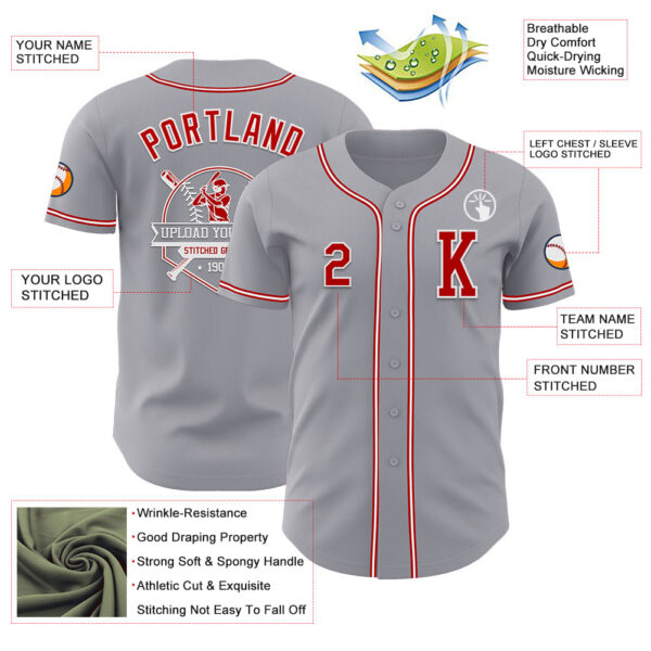 Custom Gray Red-White Authentic Baseball Jersey