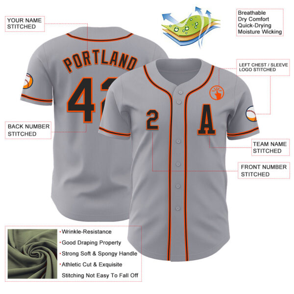 Custom Gray Black-Orange Authentic Baseball Jersey