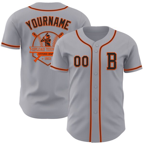 Custom Gray Black-Orange Authentic Baseball Jersey