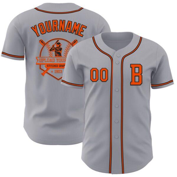 Custom Gray Orange-Black Authentic Baseball Jersey