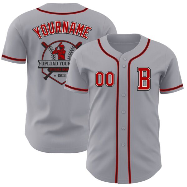 Custom Gray Red-Black Authentic Baseball Jersey