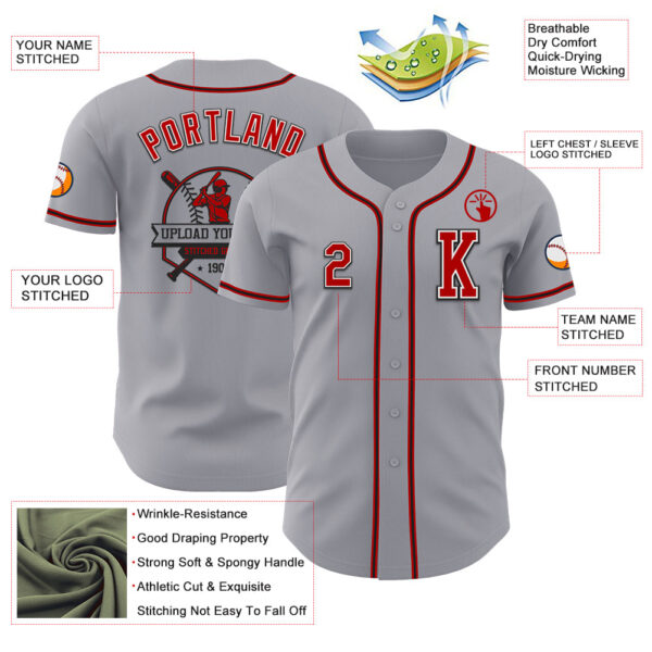 Custom Gray Red-Black Authentic Baseball Jersey