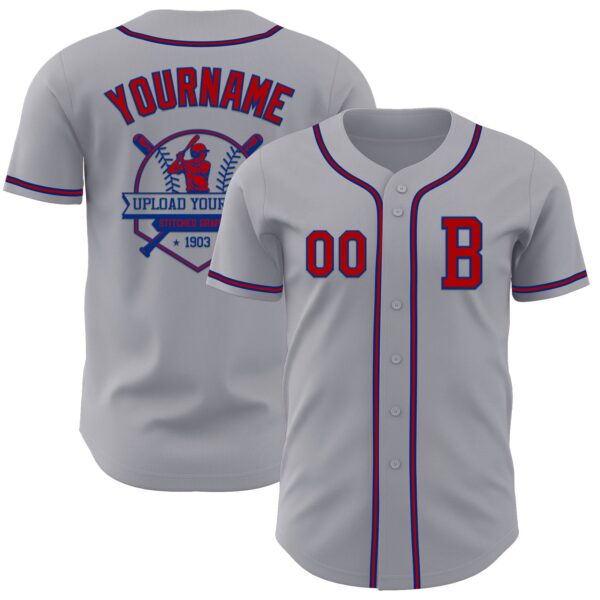 Custom Gray Red-Royal Authentic Baseball Jersey