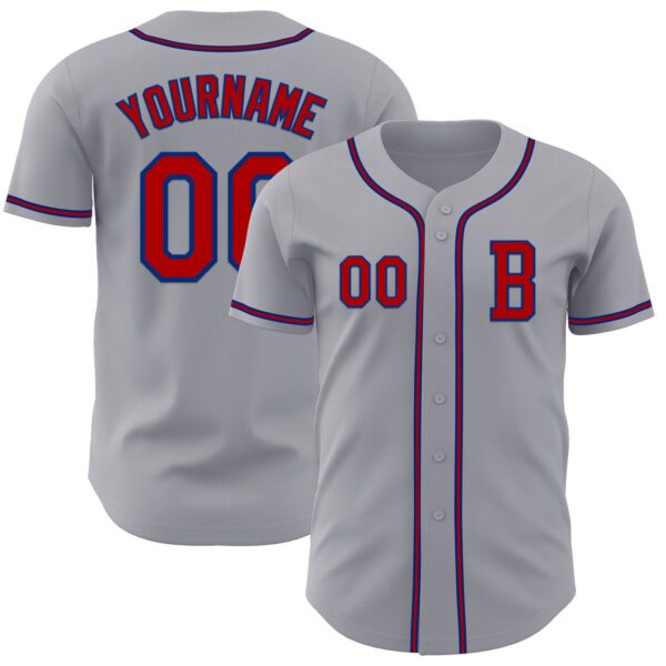 Custom Gray Red-Royal Authentic Baseball Jersey