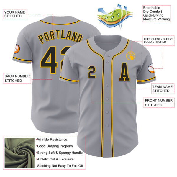 Custom Gray Black-Gold Authentic Baseball Jersey