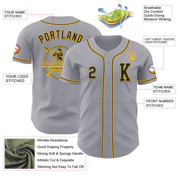 Custom Gray Black-Gold Authentic Baseball Jersey