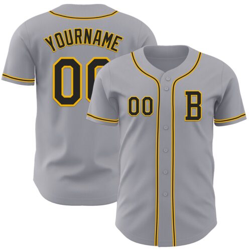Gray1045_32543d12-7c08-43d7-9764-51b81d7910e5 Custom Gray Black-Gold Authentic Baseball Jersey