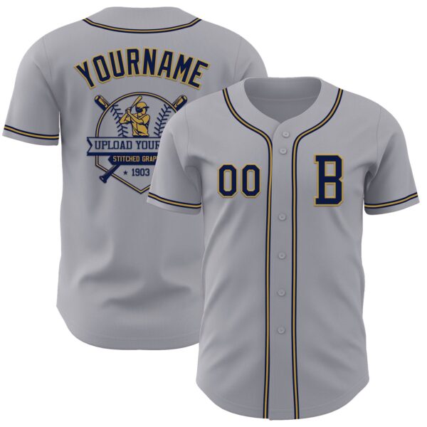 Custom Gray Navy-Old Gold Authentic Baseball Jersey