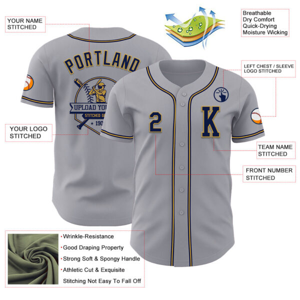 Custom Gray Navy-Old Gold Authentic Baseball Jersey