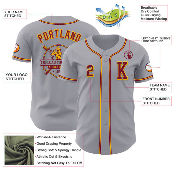 Custom Gray Crimson-Gold Authentic Baseball Jersey