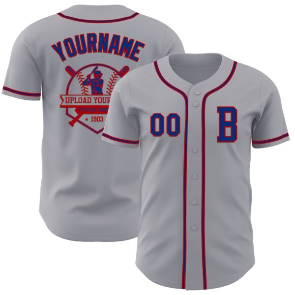 Custom Gray Royal-Red Authentic Baseball Jersey