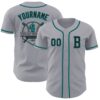 Custom Gray Black-Teal Authentic Baseball Jersey