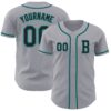 Custom Gray Black-Teal Authentic Baseball Jersey