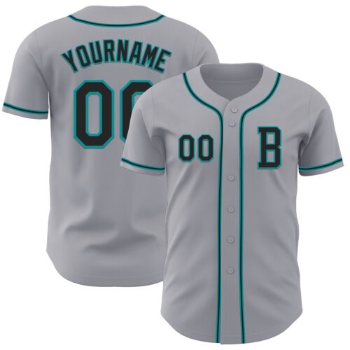 Custom Gray Black-Teal Authentic Baseball Jersey