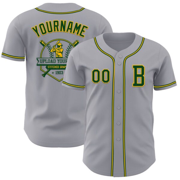 Custom Gray Green-Gold Authentic Baseball Jersey