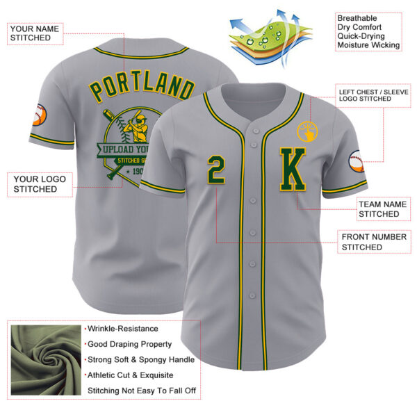 Custom Gray Green-Gold Authentic Baseball Jersey