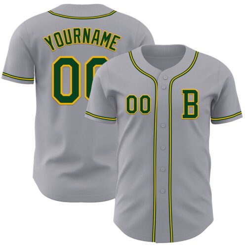 Gray1051_643e5f22-dea0-4dd7-923a-19d1f60743a4 Custom Gray Green-Gold Authentic Baseball Jersey