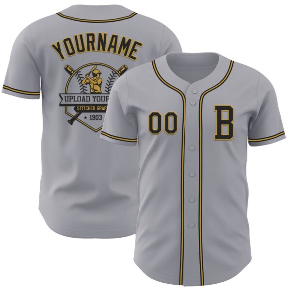 Custom Gray Black-Old Gold Authentic Baseball Jersey