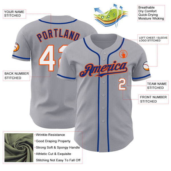 Custom Gray White Orange-Royal Authentic Baseball Jersey