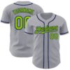 Custom Gray Neon Green-Navy Authentic Baseball Jersey