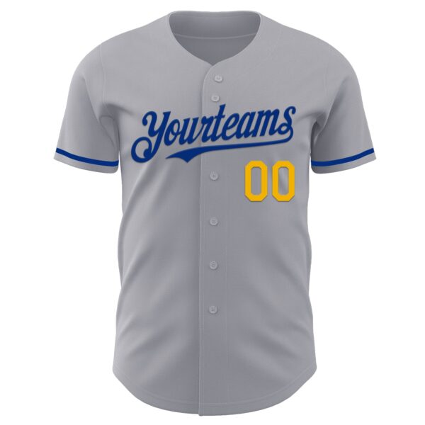 Custom Gray Royal-Gold Authentic Baseball Jersey