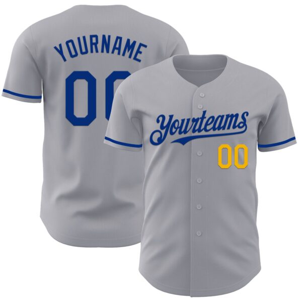 Custom Gray Royal-Gold Authentic Baseball Jersey