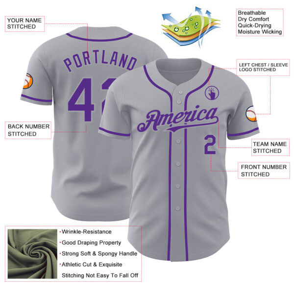 Custom Gray Purple Authentic Baseball Jersey