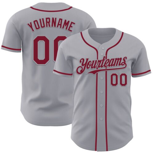 Custom Gray Crimson Authentic Baseball Jersey