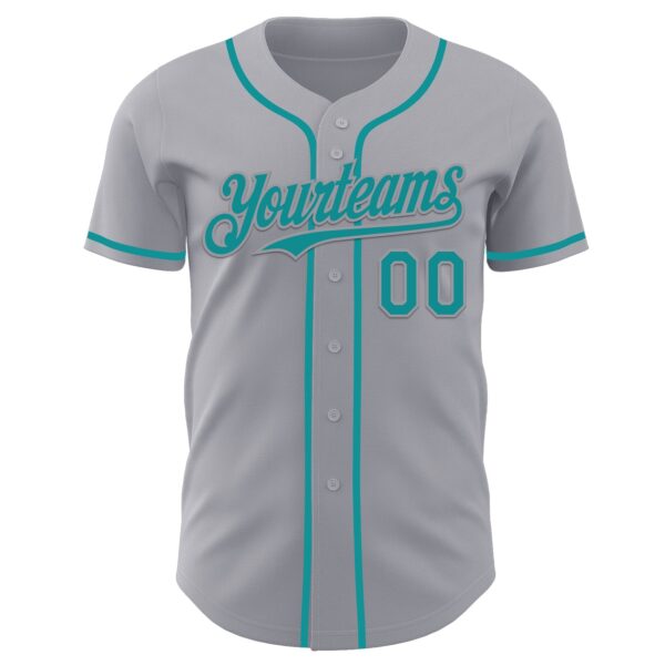 Custom Gray Teal Authentic Baseball Jersey