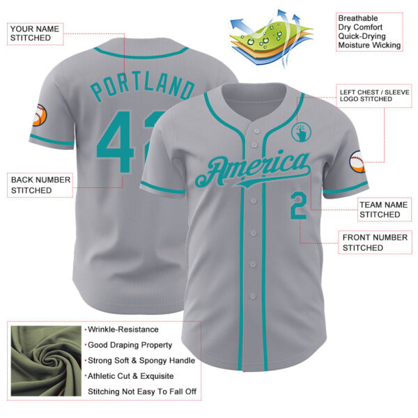 Custom Gray Teal Authentic Baseball Jersey