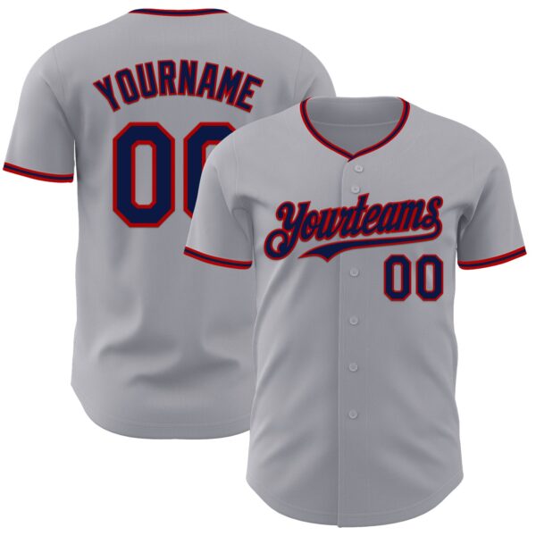Custom Gray Navy-Red Authentic Baseball Jersey