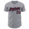 Custom Gray Black Pinstripe Crimson-Teal Authentic Baseball Jersey
