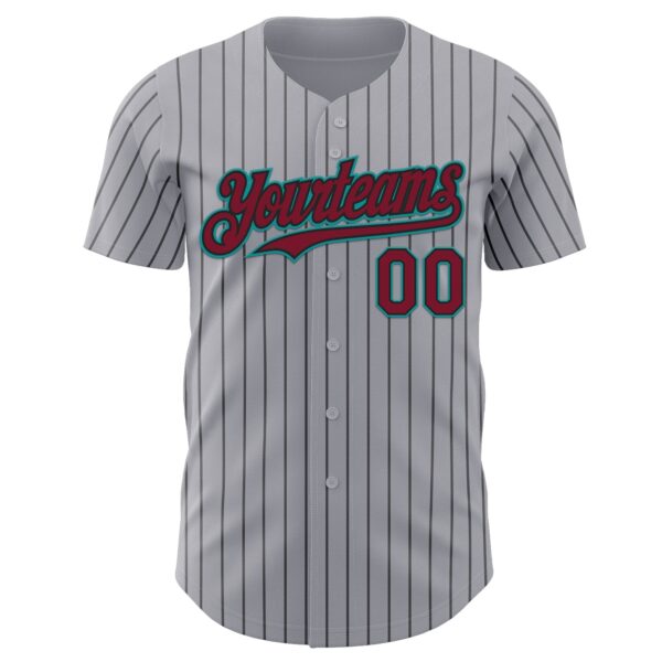 Custom Gray Black Pinstripe Crimson-Teal Authentic Baseball Jersey