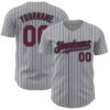 Custom Gray Black Pinstripe Crimson-Teal Authentic Baseball Jersey
