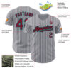 Custom Gray Black Pinstripe Crimson-Teal Authentic Baseball Jersey
