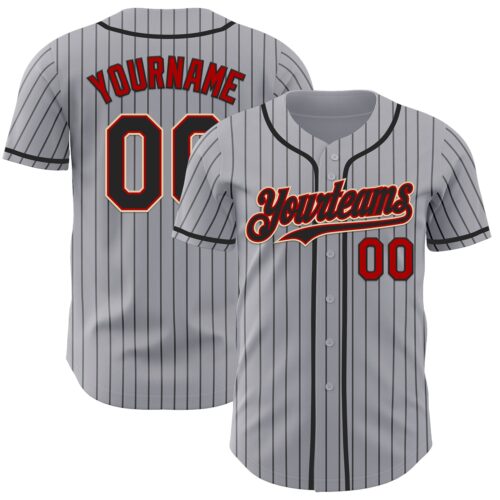 Custom Gray Black Pinstripe Red-Cream Authentic Baseball Jersey