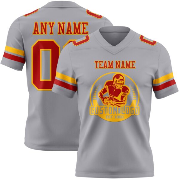 Custom Gray Red-Gold Authentic Football Jersey