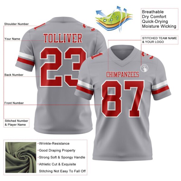 Custom Gray Red-White Authentic Football Jersey