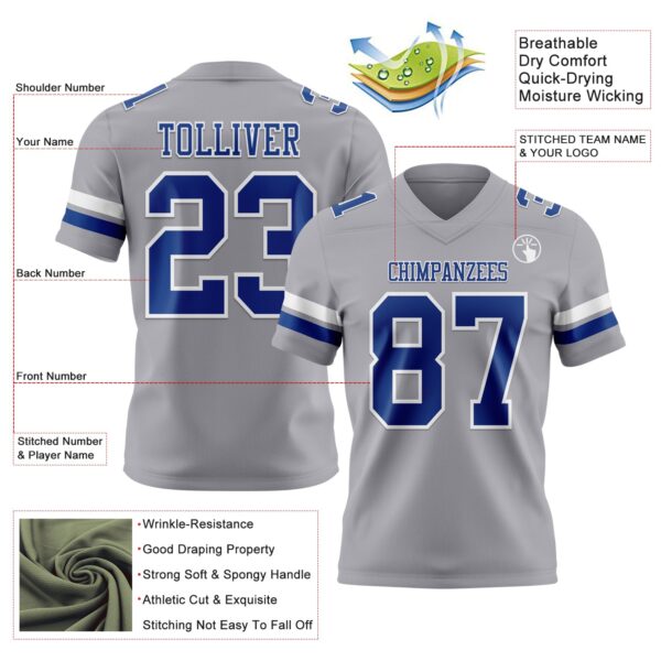 Custom Gray Royal-White Authentic Football Jersey