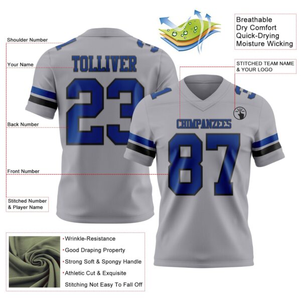 Custom Gray Royal-Black Authentic Football Jersey
