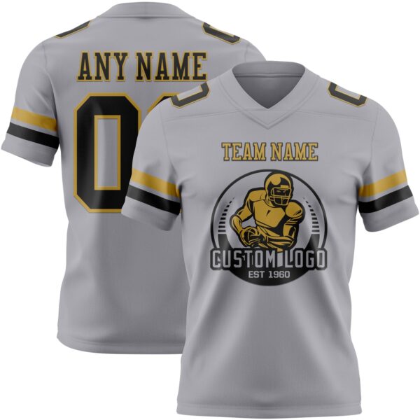 Custom Gray Black-Old Gold Authentic Football Jersey