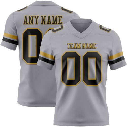 Custom Gray Black-Old Gold Authentic Football Jersey