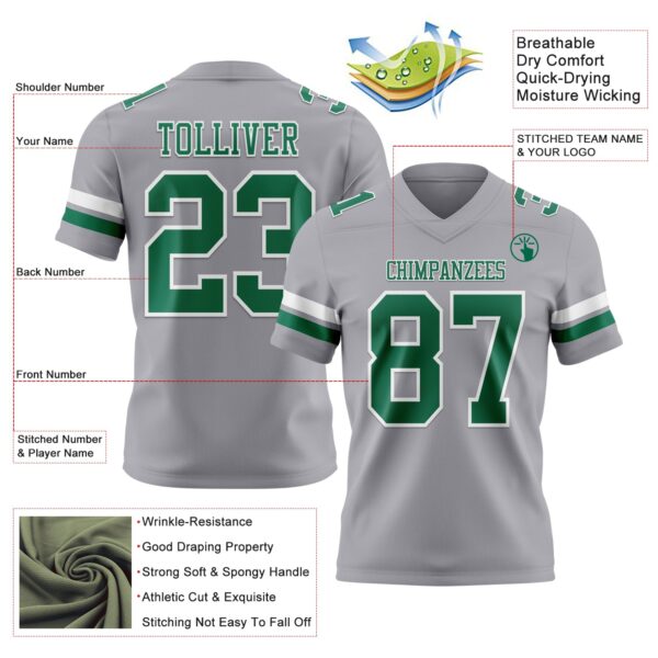 Custom Gray Kelly Green-White Authentic Football Jersey