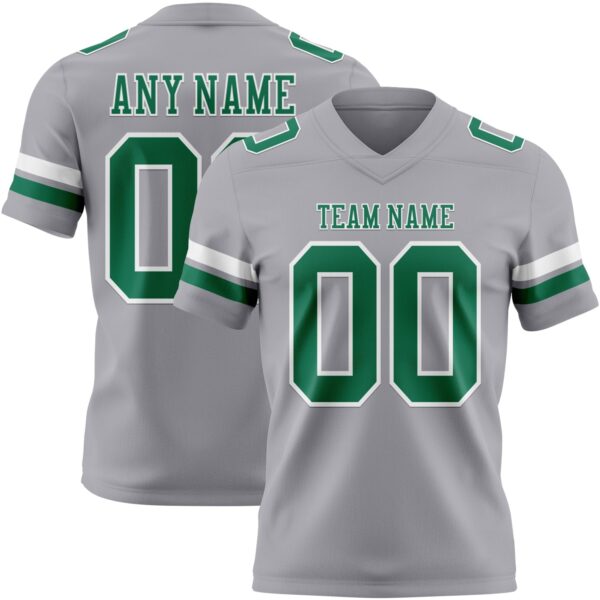 Custom Gray Kelly Green-White Authentic Football Jersey