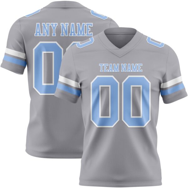 Custom Gray Light Blue-White Authentic Football Jersey