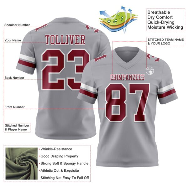 Custom Gray Crimson-White Authentic Football Jersey