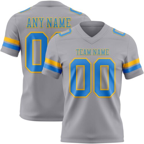 Custom Gray Powder Blue-Gold Authentic Football Jersey